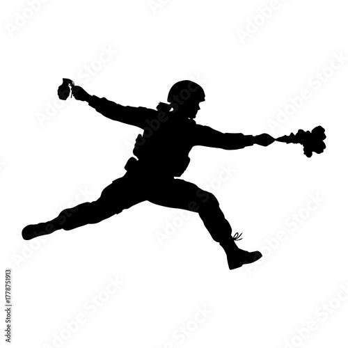 Soldier throwing grenade action silhouette military
