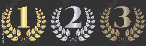 An exquisite set of three award pin templates featuring the numbers 1, 2, and 3