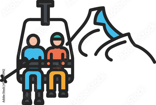 Two people riding a ski lift up a mountain, enjoying a winter sport activity