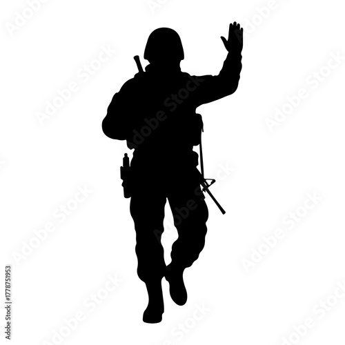 Soldier waving hello silhouette greeting