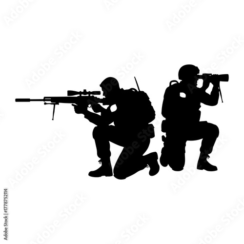 Soldiers aiming weapons silhouette military