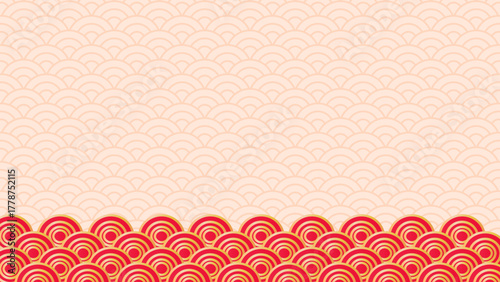Chinese New Year background. Chinese new year celebrations concept with pink and red seigaiha waves symbolizing good luck ideal for holiday marketing materials and festive designs.