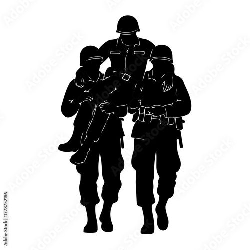 Soldiers carrying injured comrade military