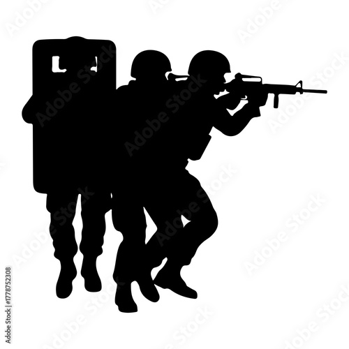 Tactical soldiers aiming weapons military special forces