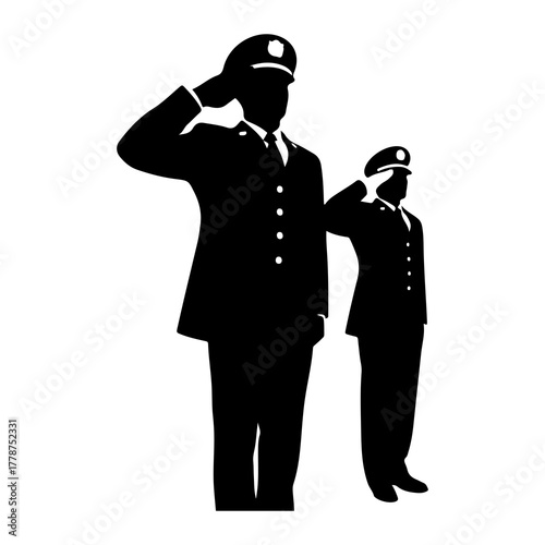 Two figures in uniform saluting military salute