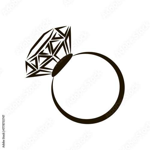 Geometric diamond ring vector illustration featuring intricate patterns on the gemstone, isolated on a white background. Perfect for jewelry design, branding, and decoration projects.