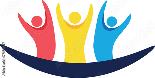 Colorful Wooden Human Figures Standing with Raised Arms,