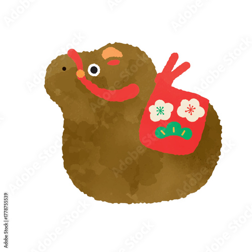 丑年の置物イラスト　水彩タッチ