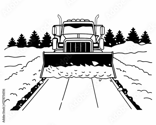 Illustration of a snowplow clearing a road