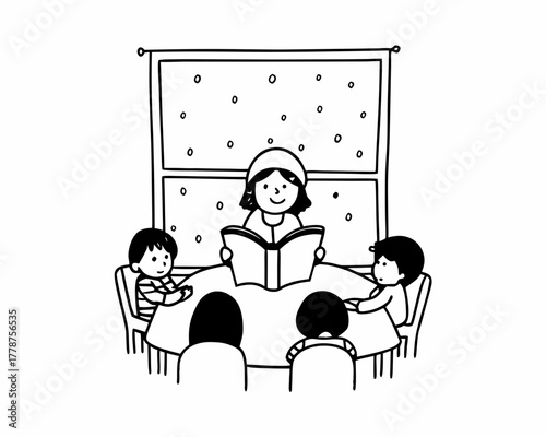 Illustration of children listening to a story