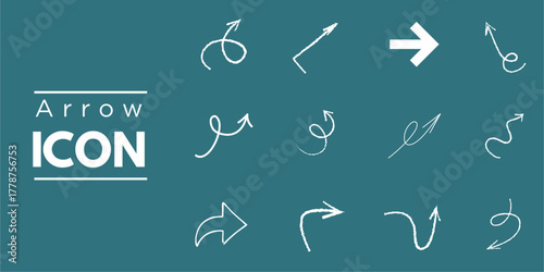 Hand drawn arrow icon set white curved direction symbols on dark background vector illustration
