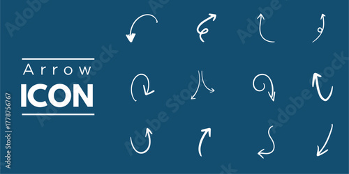 Hand drawn arrow icon set white curved direction symbols on dark background vector illustration