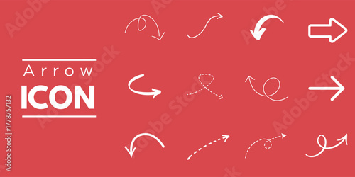 Arrow icon set white direction symbols on red background vector illustration navigation pointer collection