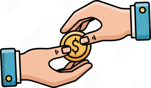 the value exchange golden dollar coin changes hands, driving commerce and support, isolated on transparent background