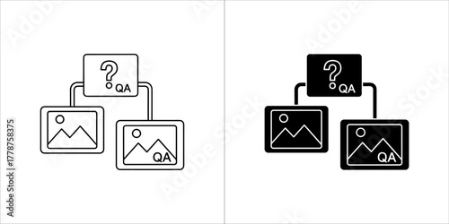 Icons showing a decision tree with images and question marks, indicating a choice or analysis process