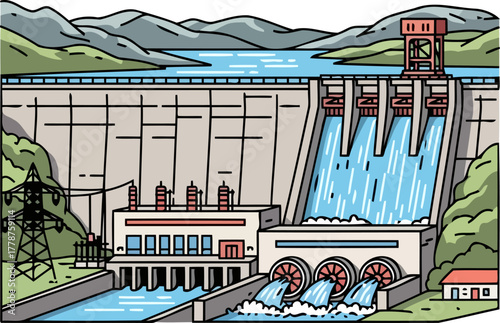 engineering wonder where rivers meet innovation to generate green power, isolated on transparent background