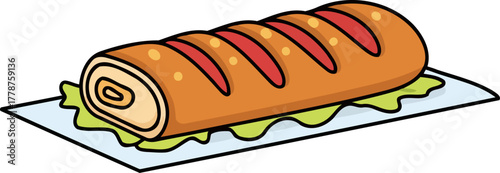 freshly baked sub roll a wholesome deli sandwich cartoon illustration, isolated on transparent background