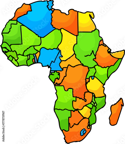global canvas africas nations portrayed in a spectrum of dynamic, joyful colors, isolated on transparent background