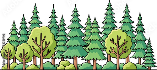natures cartoon haven a joyful illustration of a thriving, diverse, and serene forest, isolated on transparent background