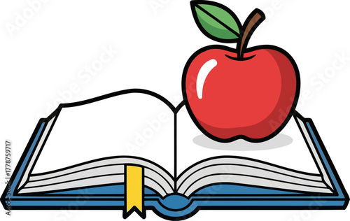 nourishing minds a crisp apple rests upon pages of unwritten knowledge, isolated on transparent background
