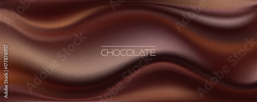 Trendy chocolate wavy gradient. Swirl liquid dark brown pattern. Grainy film effect texture. Vector illustration for your graphic design, banner, poster