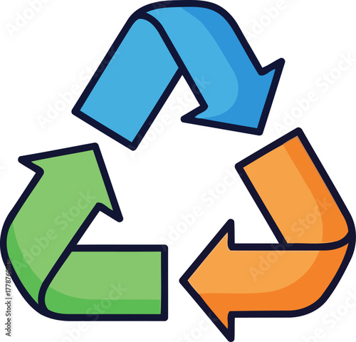 vibrant illustrated recycle symbol representing environmental protection, sustainability, and a circular economy, isolated on transparent background