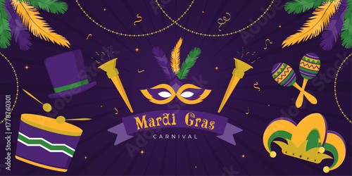 Mardi gras carnival banner illustration in gradient design