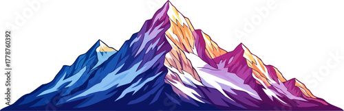 apex spectrum stylized mountainscape with vivid colors and graphic artistic elevation, isolated on transparent background
