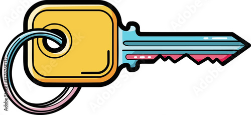 colorful cartoon key unlocking possibilities and opening new doors with joy, isolated on transparent background