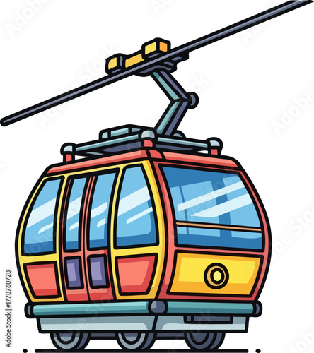 colorful climb illustrated aerial tram for adventurous sightseeing and transport, isolated on transparent background