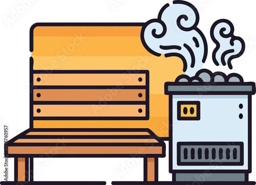 digital detox cartoon sauna for ultimate relaxation and wellness escape, isolated on transparent background