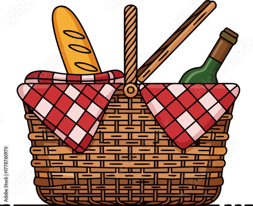 curated pleasures a whimsical basket ready for delightful outdoor escapes, isolated on transparent background