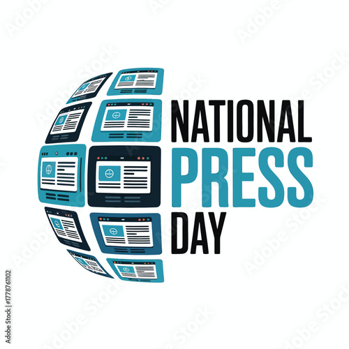 National Press Day Vector Illustration with Newspaper, Typewriter and Books