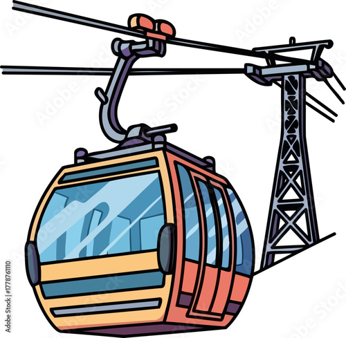 elevated escape whimsical gondola adventure to stunning peaks and clear skies, isolated on transparent background