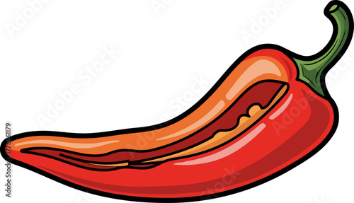 fiery heart revealed cartoon chili pepper sliced open, promising bold flavor and zest, isolated on transparent background