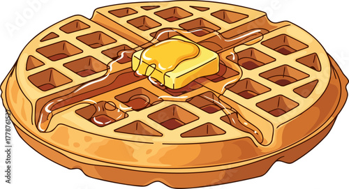 golden grid of morning delight sweet syrup cascades over warm buttery waffle, isolated on transparent background