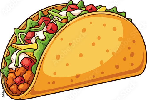 golden shell delight iconic cartoon taco, a zesty taste of mexican street culture, isolated on transparent background