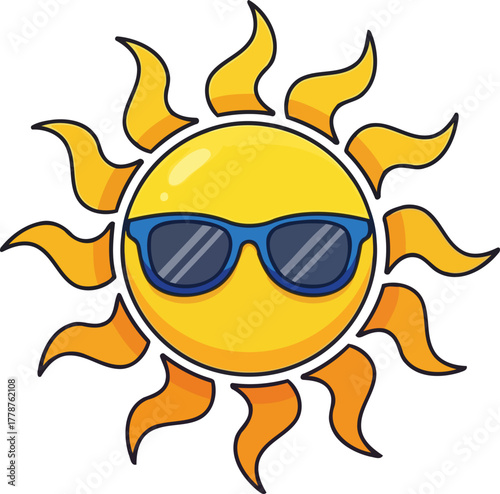 radiant sun icon bringing joy and warmth with a super chill attitude, isolated on transparent background