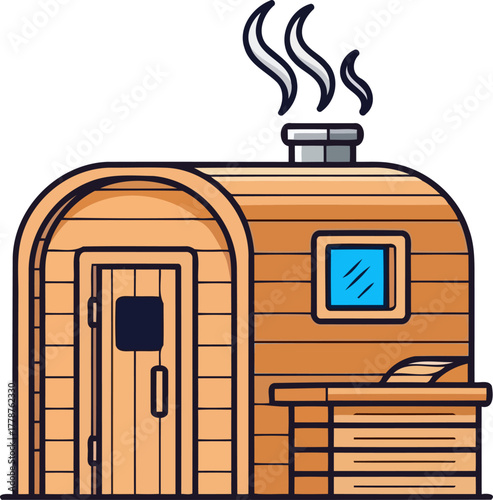 soothing steam oasis rustic barrel sauna promoting relaxation and wellbeing, isolated on transparent background