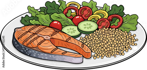 savoring wellness a balanced, colorful meal, artfully prepared for optimal health benefits, isolated on transparent background