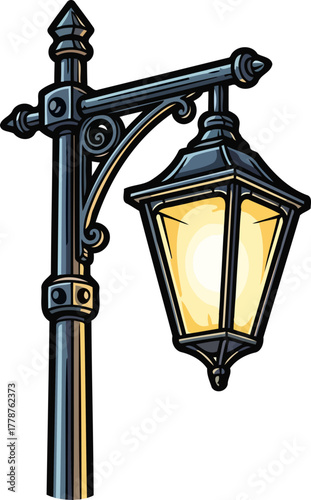 storyteller of the night ornate streetlight casts inviting warmth and timeless ambiance, isolated on transparent background