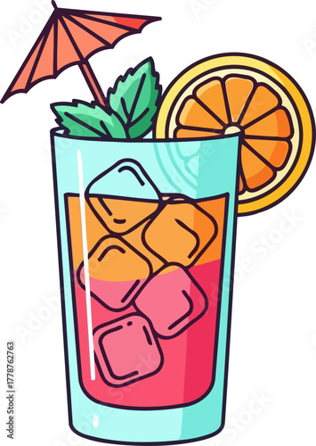 vibrant quench colorful tropical drink with refreshing ice, mint, and citrus garnish, isolated on transparent background