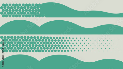 Abstract illustration featuring circles and wavy shapes in shades of green and light gray color