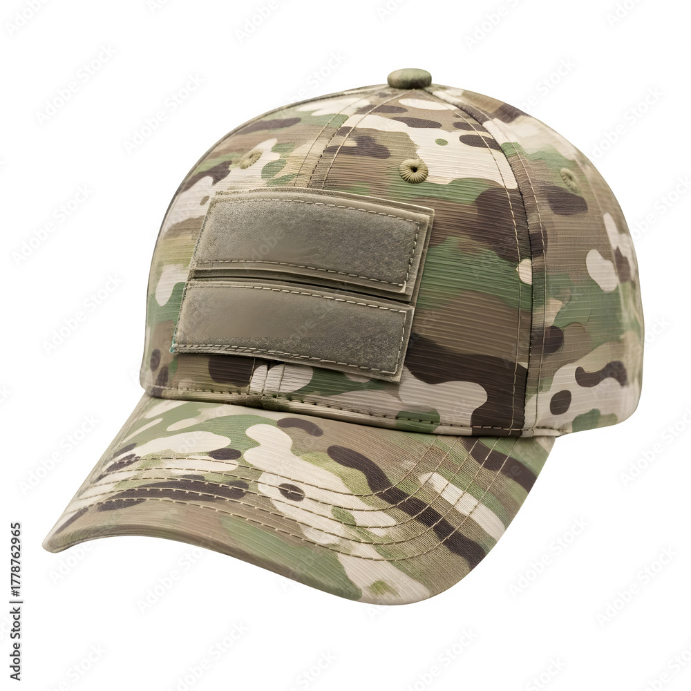 Fototapeta premium Tactical military camouflage baseball hat isolated on a transparent or white background. PNG 