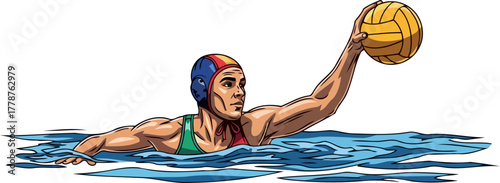 water polo power play focused athlete ready to dominate the aquatic arena, isolated on transparent background