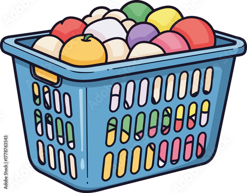 colorful chore catcher vibrant laundry basket overflowing, ready for a fresh wash cycle, isolated on transparent background