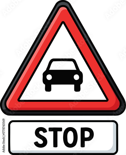 crucial alert vehicle stop ahead prioritize road safety and driver awareness, isolated on transparent background