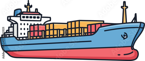 global delivery service cheerful container ship navigates oceans, bridging supply chains, isolated on transparent background