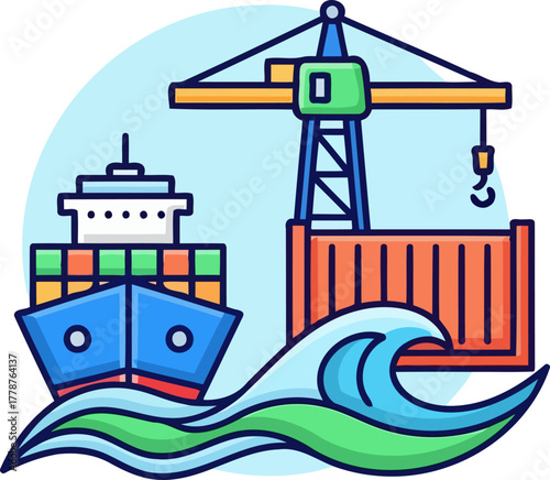 harbor hustle dynamic container operations propel world markets forward, isolated on transparent background