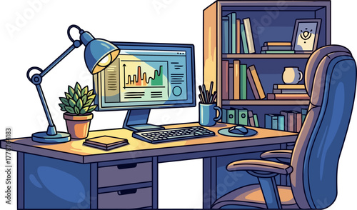 illuminated workspace sanctuary fostering creative focus and digital productivity at home, isolated on transparent background